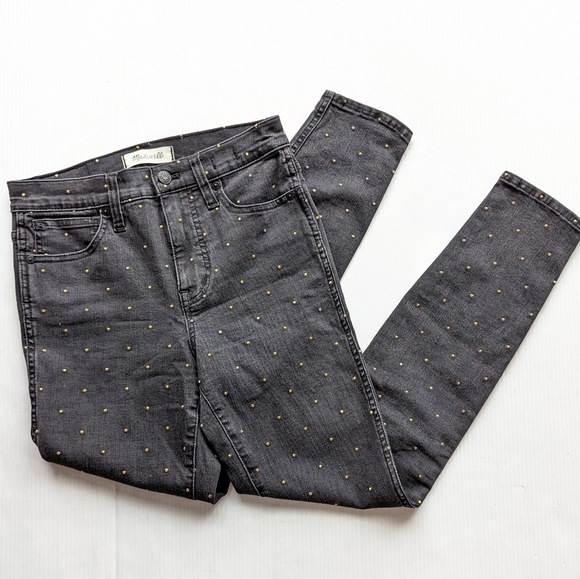 MADEWELL Black Gold Dots 10" High Rise Skinny Jeans Size 25 - Picture 10 of 11